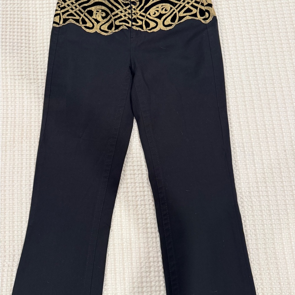 Roberto Cavalli Black Pants with Gold Embroidered Detail